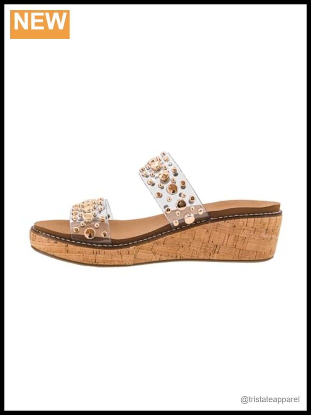 Studded Double Strap Wedge Sandal Slip-On Slingback 2 Inch Cork Platform